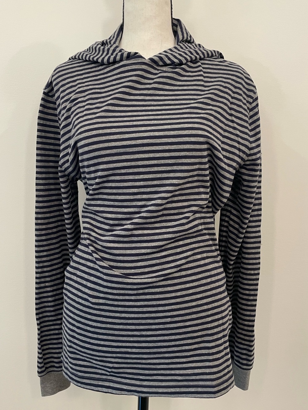 J.Crew Washed Hooded Striped Long Sleeve Top Gray Navy Women’s Small
